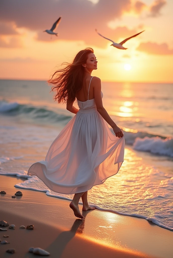 Beautiful woman walking on the seaside