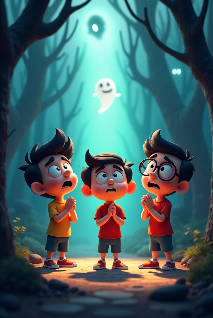 3d horror cartoon The three friends prayed to God for help. As soon as they did, a bright light appeared, and the ghost vanished.
