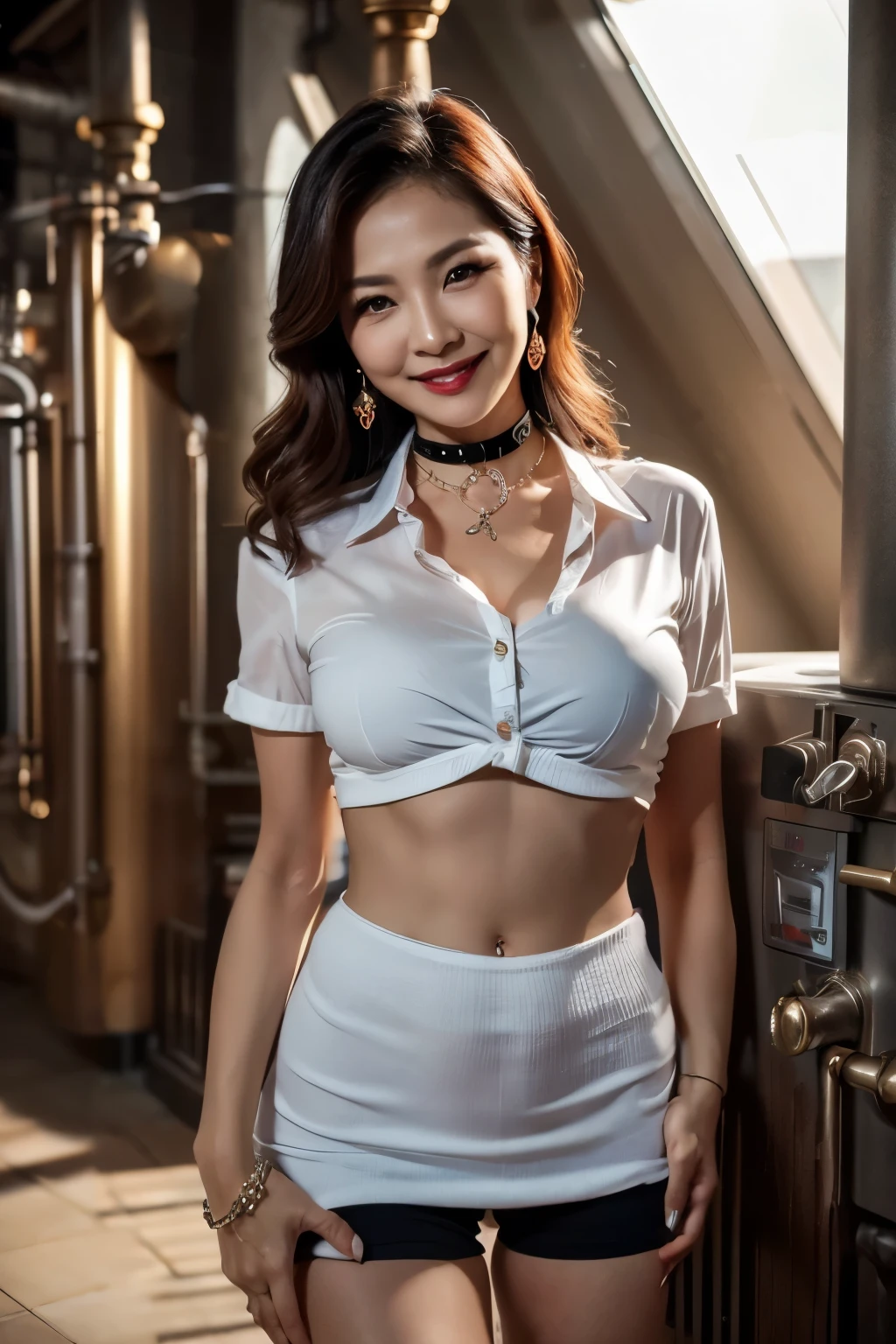 75 years old　mom　milf　Korean, Lady　large earring　Big choker　navel piercing decoration　A bracelet　realisitic　Gorgeous Madame Beautiful Mature Woman　sexly　Smile　Gentle woman navel piercing　４K　High quality　Gorgeous Madame Beautiful Mature Woman