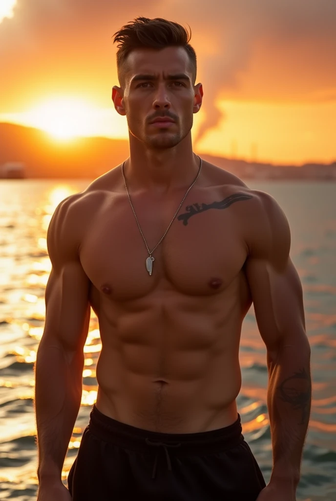 A handsome europian man in istanbul, wearing sport clothes. near sea,Her hazel eyes are big and heavy. Expression of awe and excitement. "A photorealistic portrait of a 30-year-old man with short hair and striking hazel eyes. he should have a natural, approachable expression and be illuminated by soft, golden-hour sunlight. The background should be a scenic outdoor setting. Capture this image with a high-resolution photograph using an 50 mm lens for a flattering perspective."hyper realistic, ultra detailed photograph of a french Do-it-yourself man, the man is facing the camera depth of field, HOF, hall of fame, detailed gorgeous face, apocalyptic environment, natural fullbody posture, professional photographer, captured with professional DSLR camera,huge eyelashes, wearing jeans,man in istanbul, filled with smoke and distant fire. Her hazel eyes are big and heavy. he wears a jacket. Expression of awe and excitement. "A photorealistic portrait of a 30-year-old man with longbeautiful lighting, best quality, beautiful lighting, realistic, real image, intricate details, everything in razor focus, 1man, short hair male focus, perfect face, extremely handsome, extremely muscular, face, brown eyes, Photograph, masterwork, meticulous nuances, supreme resolution, 32K, ultra-defined, extremely shallow depth of field, The photograph depicts a man in a gym environment, e. His physique is well-defined, . He is wearing light grey sweatpants that sit low on his waist and tshirt , casual yet perfect for his athletic setting. T His posture is upright yet relaxed. His facial expression is focused and somewhat intense, Do-it-yourself man, the man is facing the camera depth of field, HOF, hall of fame, detailed gorgeous face, apocalyptic environment, natural body posture, professional photographer, captured with professional DSLR cam . "A photorealist
