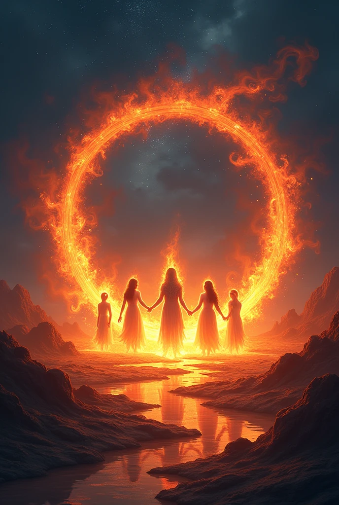 Tongues of fire forming an open circle 
