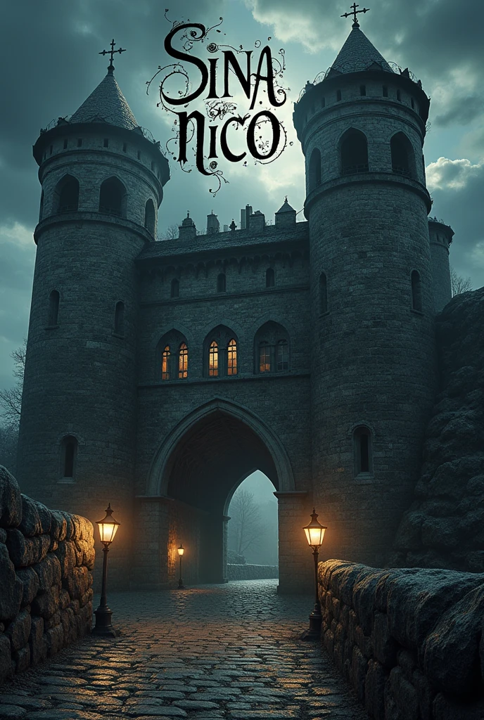 the couple SINA and NICO are going to get married at a location called MORITZBASTEI, i need a goth rock artwork. Be sure to visualize the Names SINA and NICO plus the name of the location MORITZBASTEI. Fo not feature people in the artwork. Make sure the the spelling is correct 