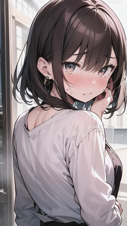 Let's think step by step,Highest quality, masterpiece, Ultra-high resolution, 8k,Show anime style ,Soft Line Art, Digital Enhancement, shojo anime touch, shojo manga core, Flowing fabric, close, Soft Drawing, Ultra-Definition Digital Anime Art, Clear facial depiction, Super detailed girl cartoon character art, Ultra-detailed manga style, Highest qualityの色,
1People Women,(A woman with short brown hair), Wet Hair,Beautiful brown hair, Clear brown eyes, Slightly chubby,Small breasts,The butt is small,Summer clothes,Upper body Focus,In town,Being outside,Midsummer,Shower,(((Lightning glows,,Surprised by an incredibly loud sound,Scared face,Cover both ears with your hands.,目を強くclose)))