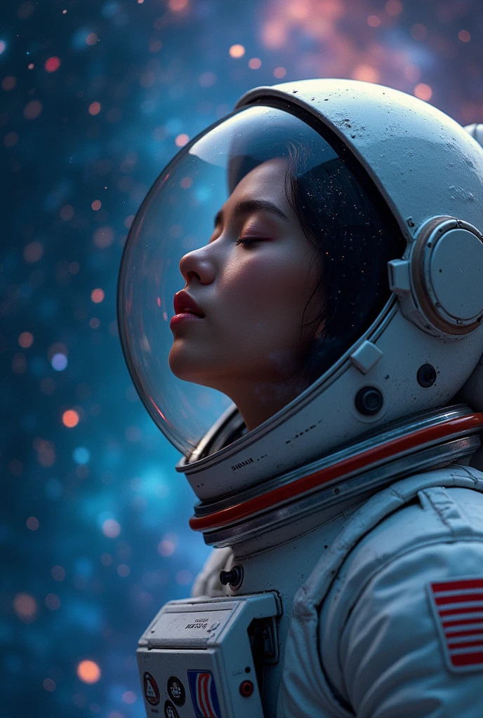 astronaut，Head close-up，In the center，Close your eyes and meditate，The background is the vast universe，Starry Sky，Wallpaper Art, Ultra HD Wallpaper，Science Fiction，magic，role conception