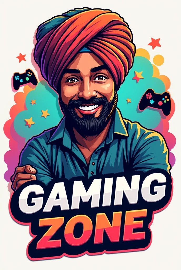 Genrate logo for you tube with beautiful turban man with name gaming Zone Bti