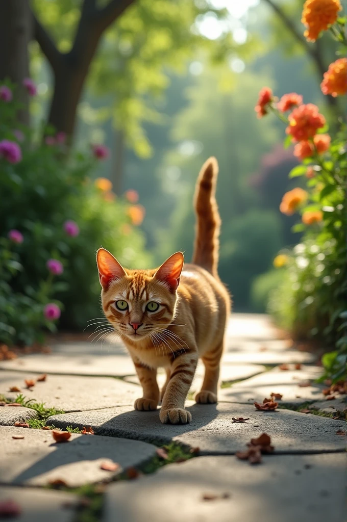 A weak cat walking on footpath