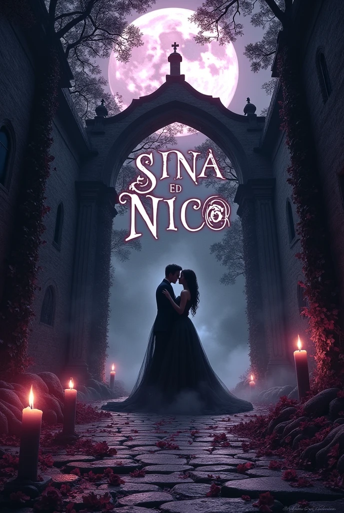 the couple SINA and NICO are going to get married at a location called MORITZBASTEI, i need a goth rock artwork. Be sure to visualize the Names SINA and NICO plus the name of the location WEDDING AT MORITZBASTEI. Fo not feature people in the artwork. Make sure the the spelling is correct