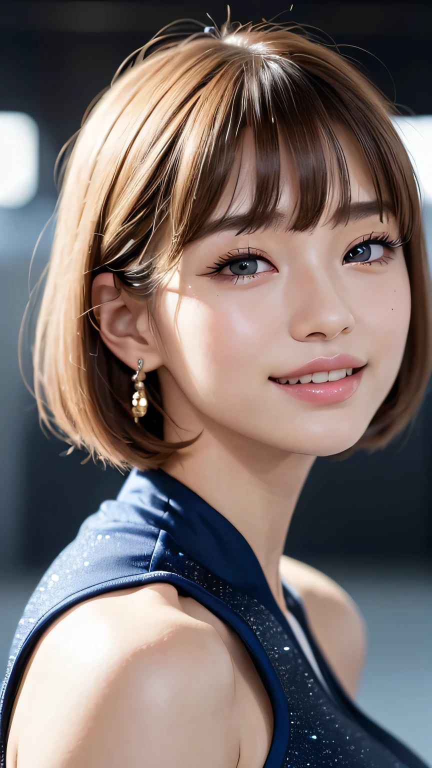 (masterpiece:1.3), (8k、Highest quality:1.4), (Best image quality, Intricate details, High resolution, Depth Field, Natural light, Professional Lighting), (1 girl), (alone), (Asian Girl, Very beautiful 18 year old manga girl), (Very beautiful woman、A charming beautiful woman, Beautiful silver bobcut, Strong blue eyes, Strong eye highlights, Very large breasts, Perfect Anatomy, Dynamic Lighting, Lip gloss), A beautiful face with perfect symmetry, Beautiful detailed woman, Very beautiful detailed face, Very beautiful detailed eyes, Smile at the audience, Smiling very happily, Beautiful Teeth, Beautiful Teeth alignment, Very detailedな, Very detailed, Beautiful Teeth, Beautiful Teeth alignment, Very detailedな, Very detailed, ((Detailed cheerleader:1.2)), The light shines on your face, ((Dynamic pose)), Bobcut, Crossed bangs, Asymmetrical bangs, Long neck, Show me your ears, Vanish'eyes, eyelash, cute, Very large breasts、Very beautiful and big, Very beautiful breast shape, Beautiful cleavage, Tall Supermodels, Long-legged supermodel, Supermodels dressed as cheerleaders, Strike a Pose, Dressed as a cheerleader, Woman close up, To the camera, Laughter, (Cheerleader Outfits), ((head band, A sleeveless shirt with a large opening that shows off her breasts, flare skirt, mini skirt)), A young and slender gravure idol, Young Gravure Idol, Young Gravure Idol, Stadium background in the daytime