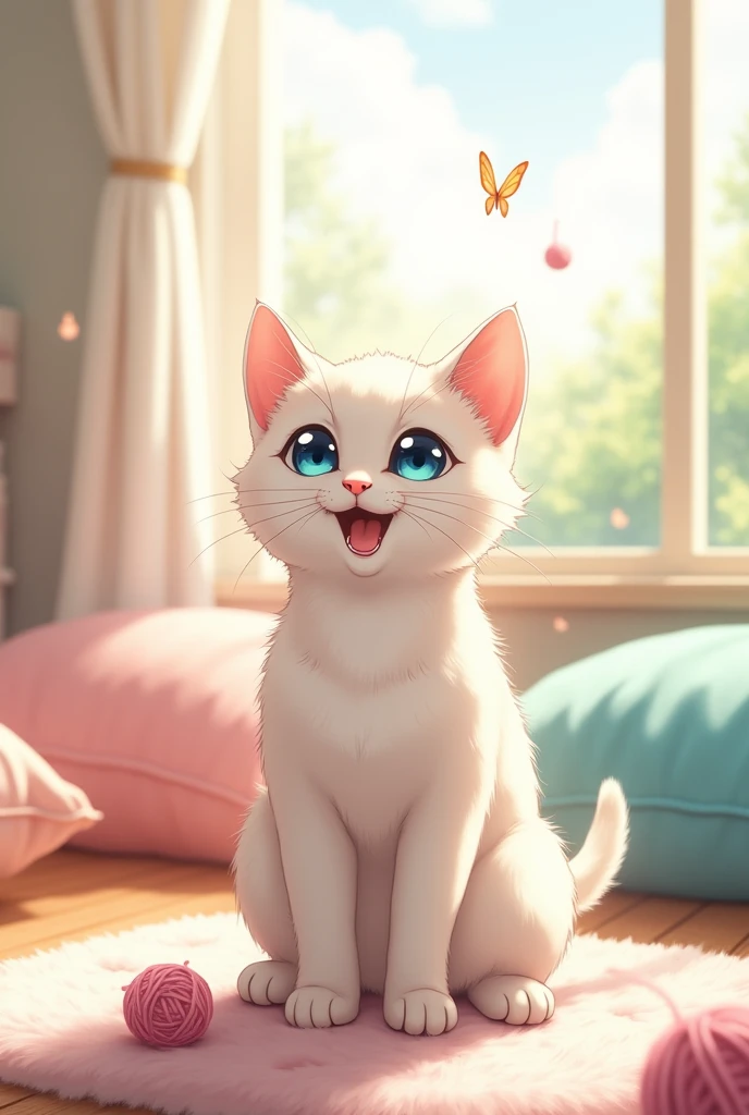 Create a 2D anime image of a Birman kitten