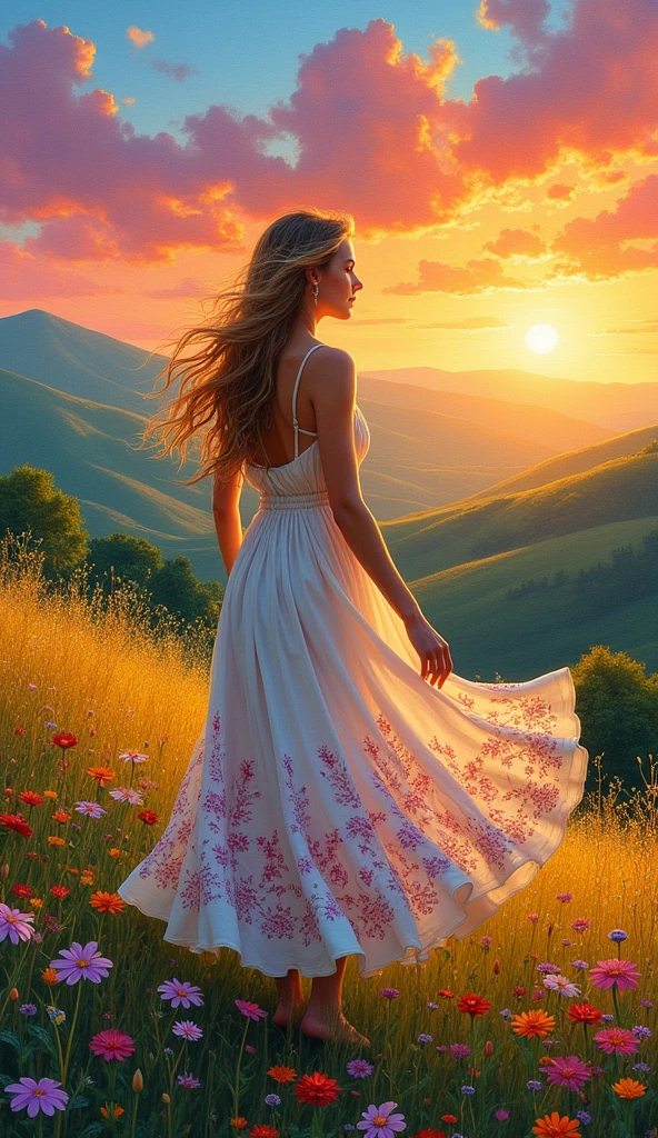 High-quality realistic acrylic art, vivid colors, A woman at the right time.