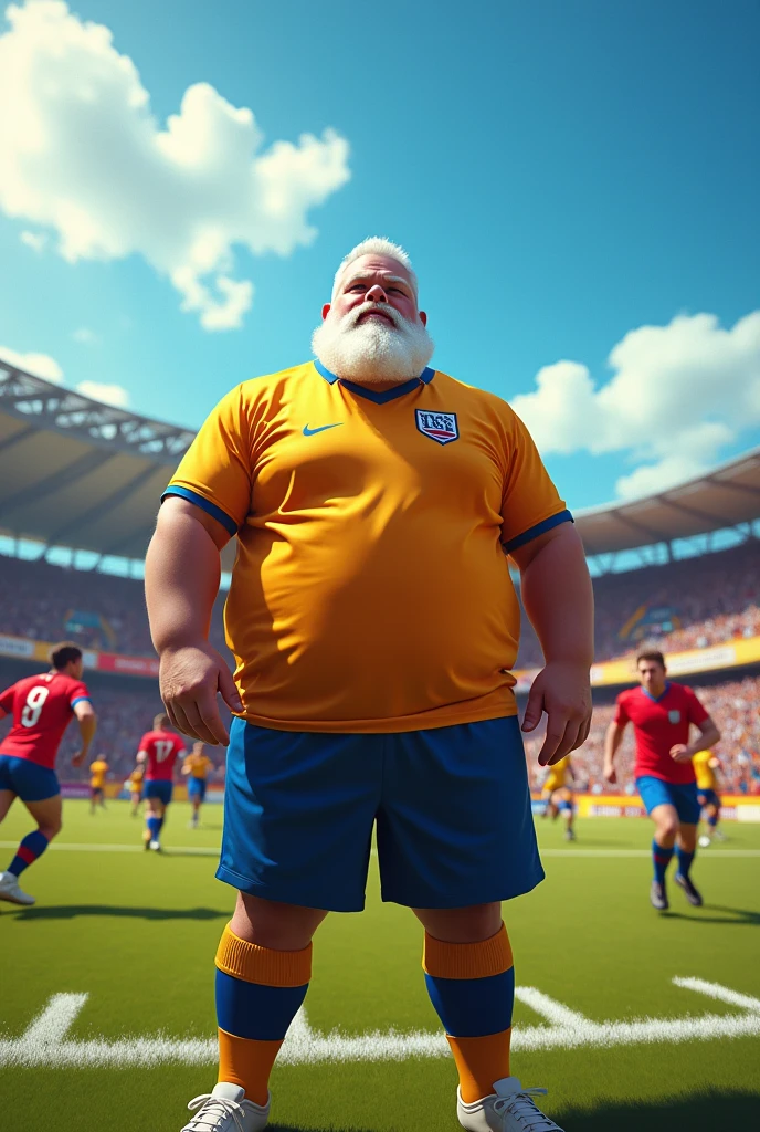 Strong, white, chubby man with a beard in a sports environment