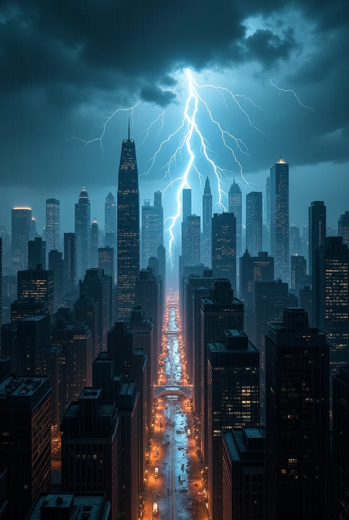 Picture a city being attacked by lightning. 