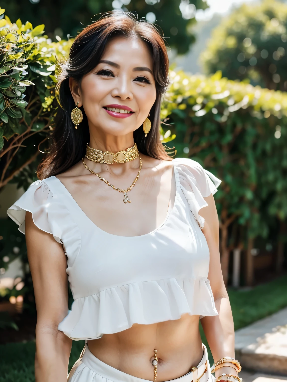 75 years old mom milf Korean, Lady large earring Big choker navel piercing decoration A bracelet realisitic Gorgeous Madame Beautiful Mature Woman sexly Smile Gentle woman navel piercing 4K High quality Gorgeous Madame Beautiful Mature Woman