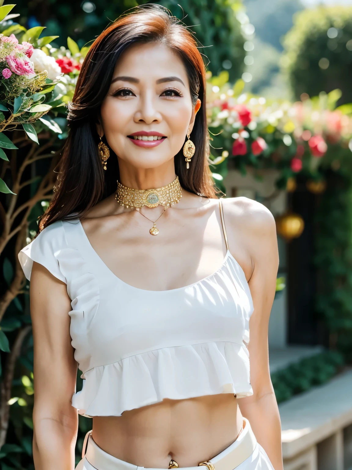 75 years old mom milf Korean, Lady large earring Big choker navel piercing decoration A bracelet realisitic Gorgeous Madame Beautiful Mature Woman sexly Smile Gentle woman navel piercing 4K High quality Gorgeous Madame Beautiful Mature Woman