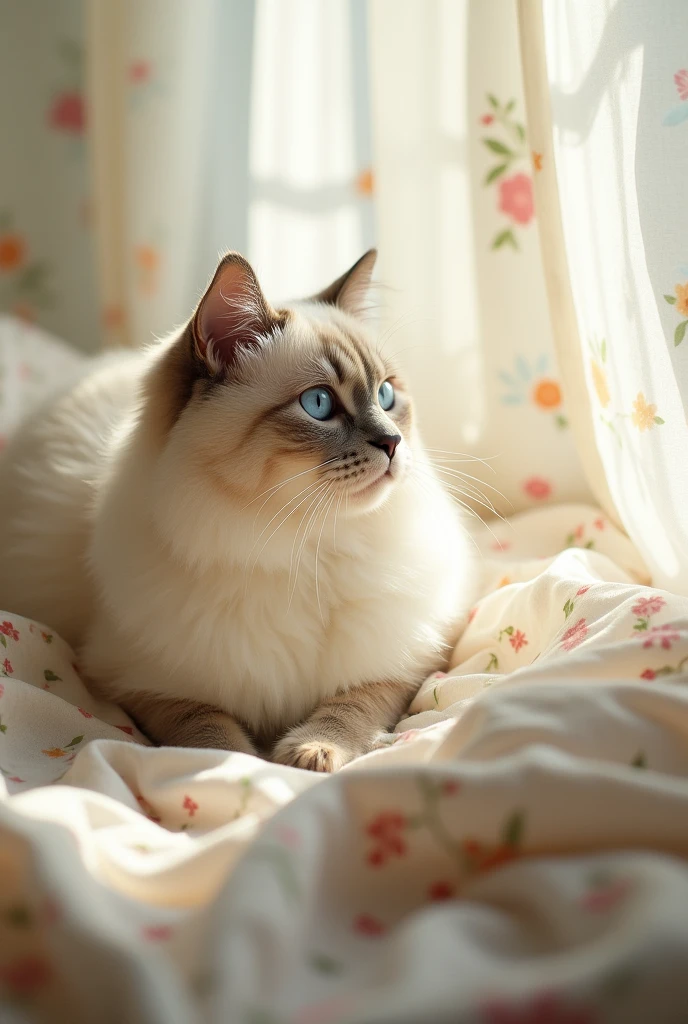 Anime Birman Sacred Cat looking to the side