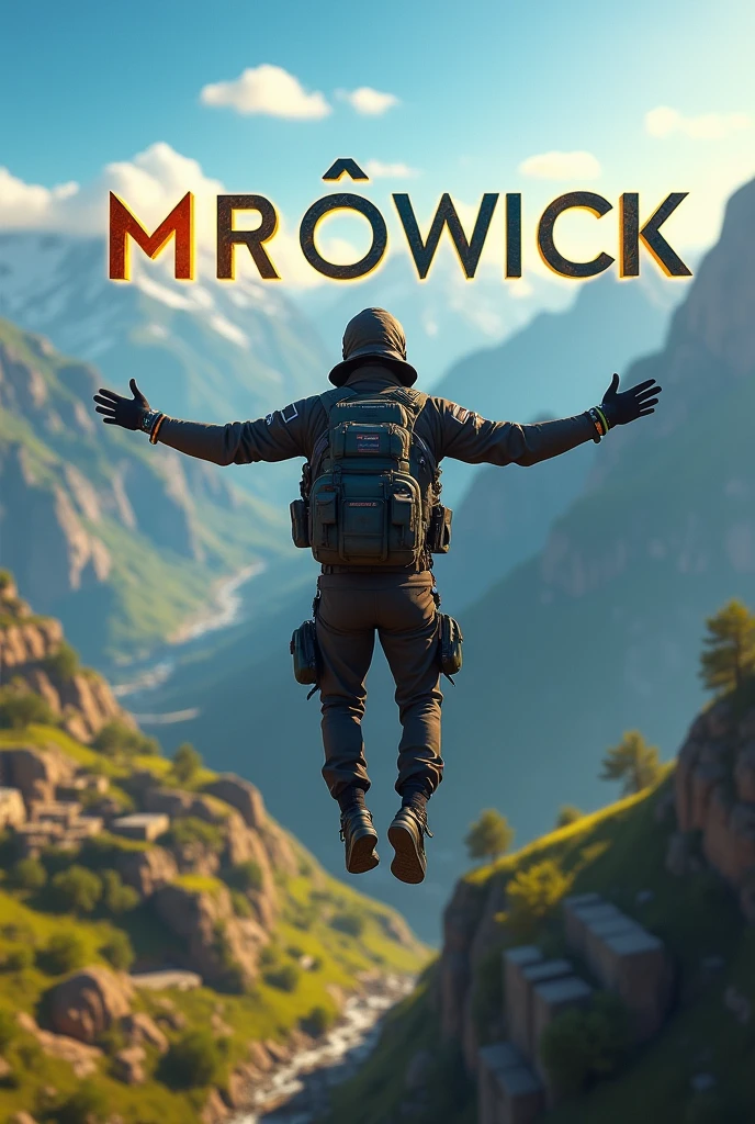 A 30year old man name MRॐWICK is flying in bgmi livik map with his name on top