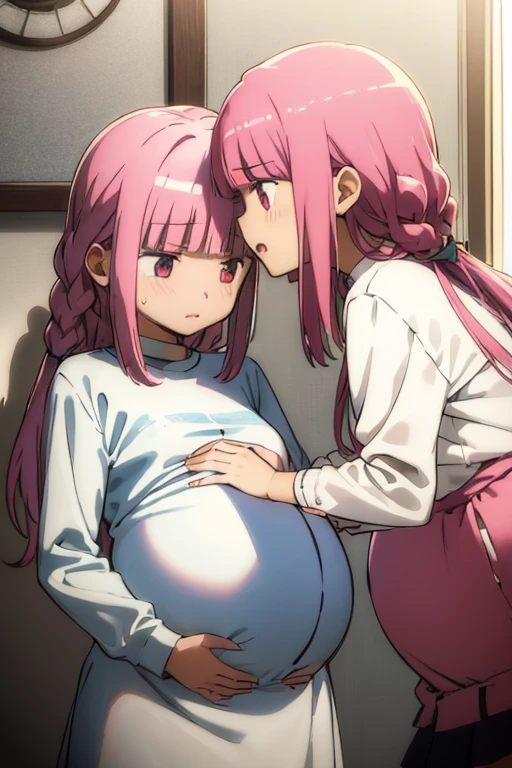 (((1girls・２girls, pregnancy, heart, blushing, yuri)))、White ribbon