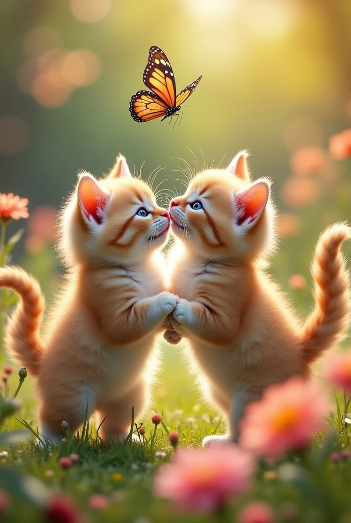 Two kittens with a heart-shaped tail