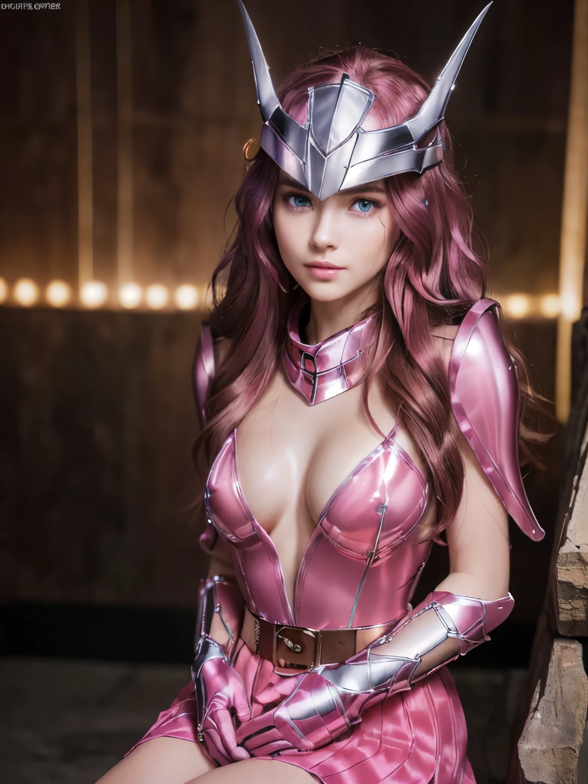 (masterpiece:1.3), (8k, photorealistic, RAW photo, best quality: 1.4), (1girl), beautiful face, (realistic face), (pink hair, long hair:1.3), beautiful hairstyle, realistic eyes, beautiful detailed eyes, (realistic skin), beautiful skin, (sweater), absurdres, attractive, ultra high res, ultra realistic, highly detailed, golden ratio(ultra realistic,32k,RAW photo:1.1),(high detailed skin:1.1), 8k uhd, dslr, high quality, film grain, (makeup, mascara:1.1), lips,(thick\lips\), (shiny glossy translucent clothing:1.1), 1 girl, Balanced Eyes, Andromeda Shun, pink armor, Chest, Red hair, pink helmet, Blue eyes,official art, extremely detailed, incredibly absurdres, looking at the audience, elegant attire, gentle expression, subtle blush, warm skin tones, ethereal lighting, soft shadows, a sharp nose, white skin, and a soft face, (best quality, highres:1.2), 1girl, beautiful detailed eyes, beautiful detailed lips, extremely detailed eyes and face, long eyelashes, medium, HDR, studio lighting, sharp focus, blmpony, aqua hair ribbon:1.3, braided ponytail, pink shirt, belt, scarf, pink skirt under , clothes writing, brown gloves,, medium breast, (looking at viewer, sitting, crossed legs:1.1), (radiant:1.1),dark theme, dragon's breath grotto, billowing dragon breath, hidden treasure, cavernous sanctuary,physically-based rendering, extreme detail description,perfect shape, facing viewer, sweaty, gorgeous, appearing in full frame, ung girls, good-looking, Beautiful fair skin and luster, Beautiful eyes are big and bright, Small mouth and thin lips, Goodness of style and slenderneseautiful medium breast:1.5), beautiful girl illuminated by seven colors of light, Irridescent color, show nipples, medium breasts, show vagina, spread legs, soft lighting body.