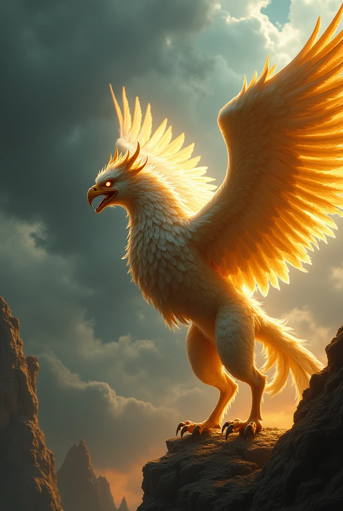 A magnificent griffon goddess, with a stunning woman's body,  ready to attack in the face of a threat.
