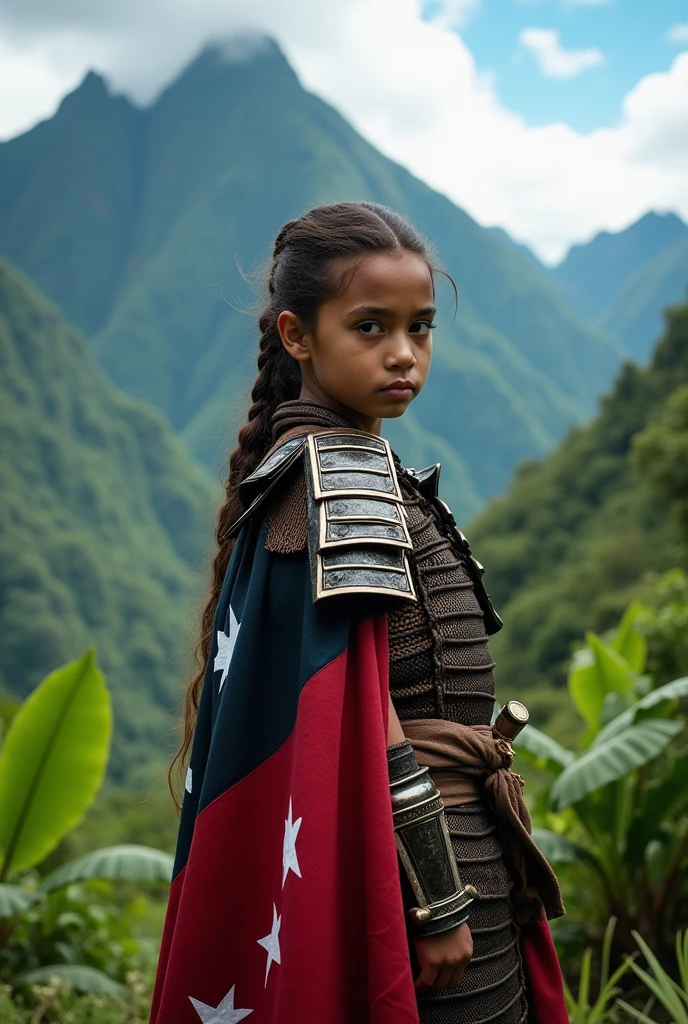 A girl, Samurai, Papua New Guinea, Flag, Cape