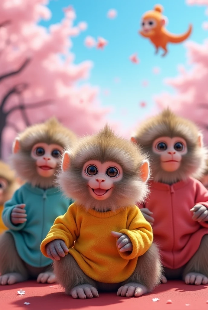 The audience is all monkey idols. The idols are colorful and cute.5Group of Japanese frolicking monkeys