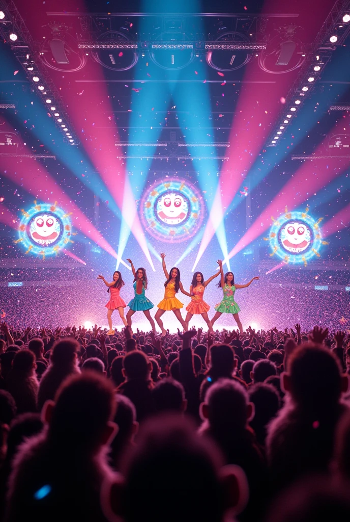 Japanese5A group of colorful idols performing live
The audience is a massive horde of monkeys doing 'ota-gei'
Spotlight on the idols