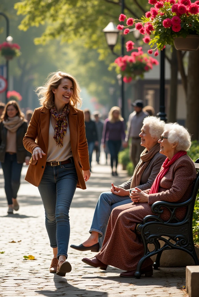 Take a photo of the drunk woman passing by the old aunts