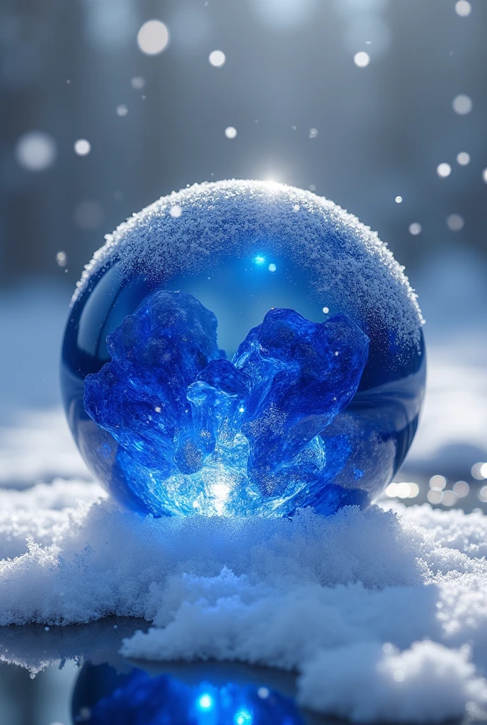 Blue sphere marble made of sapphire covered in ice