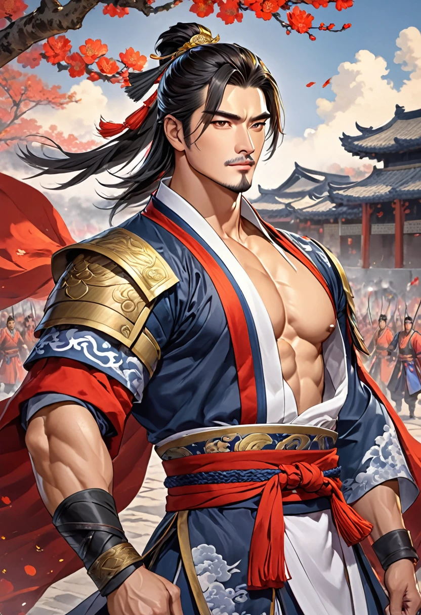 Three Kingdoms Zhou Yu, very handsome, nice guy, shave, Clothes made of fabric, muscular
