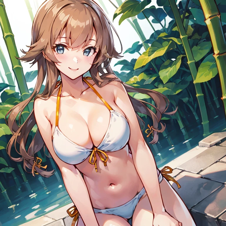 TeruzukiBikiniKC, (Teruzuki) bikini,
,(masterpiece:1.4),(best quality:1.4), (premium:1.4), (great illustration:1.4), (ultra-detailed:1.4),(art CG, 8K),1girl solo, KonishiCSA,
(bikini:1.4),Bamboo Forest,blush,smile,