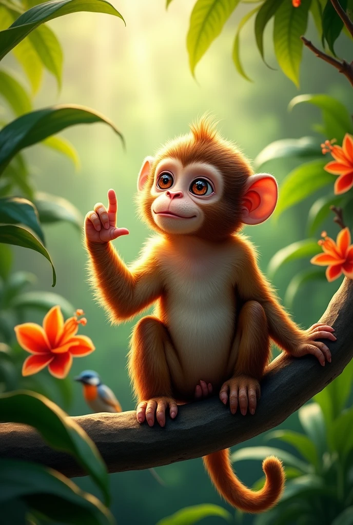 A monkey with its palm facing inward and its index finger pointing up.
Turn your palm more towards yourself.