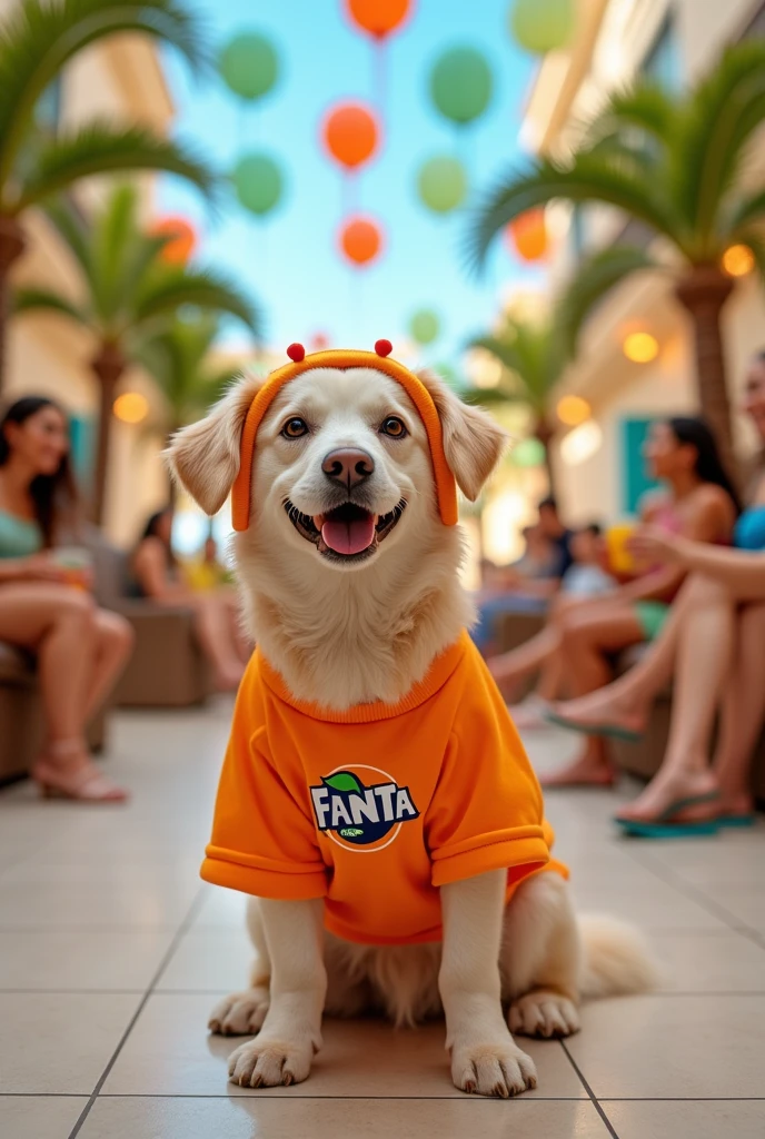 A dog dressed as Fanta hotel