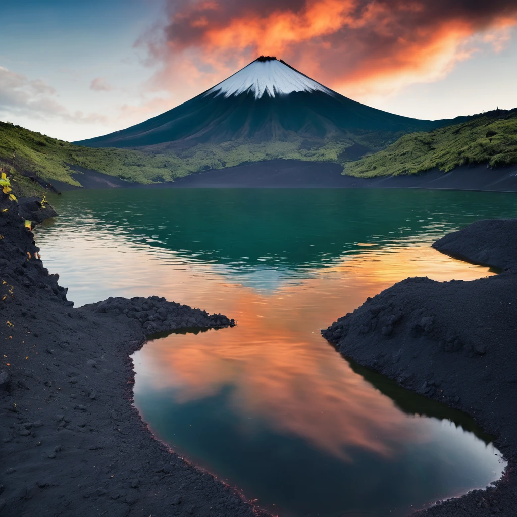 The lake near the volcano 