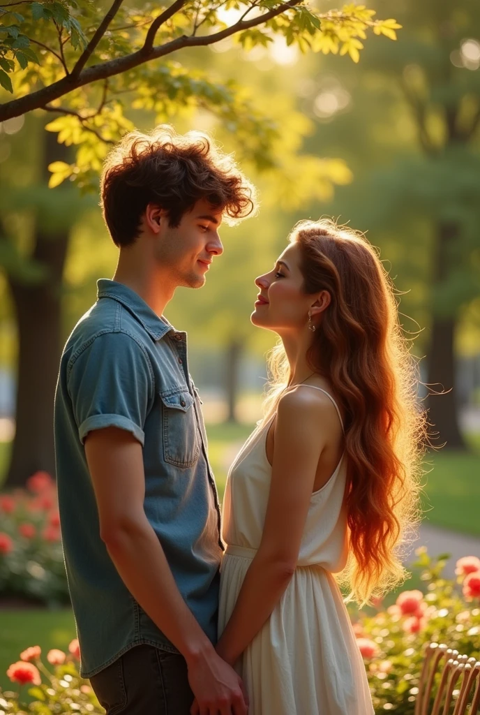 John and Emily's first meeting, recreated" John is a young handsome man and Emily is a young beautiful lady