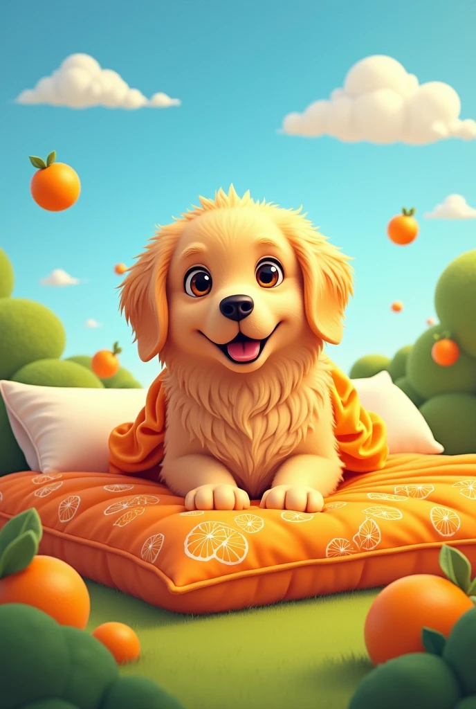 A dog dressed as Fanta hotel bed