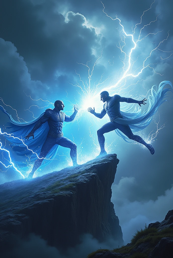 Describe the lightning man and wind man fighting.And they unleashed their power