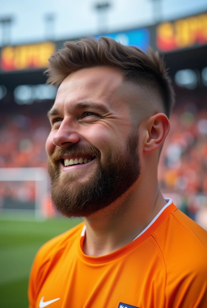 White man with brown beard, short hair, chubby, profile picture for sports 