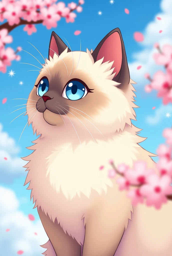 Birman cat looking to the left anime