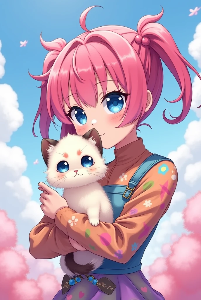 Sacred Birman kitten looking to the left in anime arms
