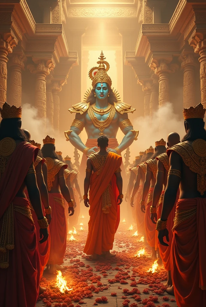 Lord Dharam Raju doing yagam where lord krishna and so many kings are there along with shishupaludu