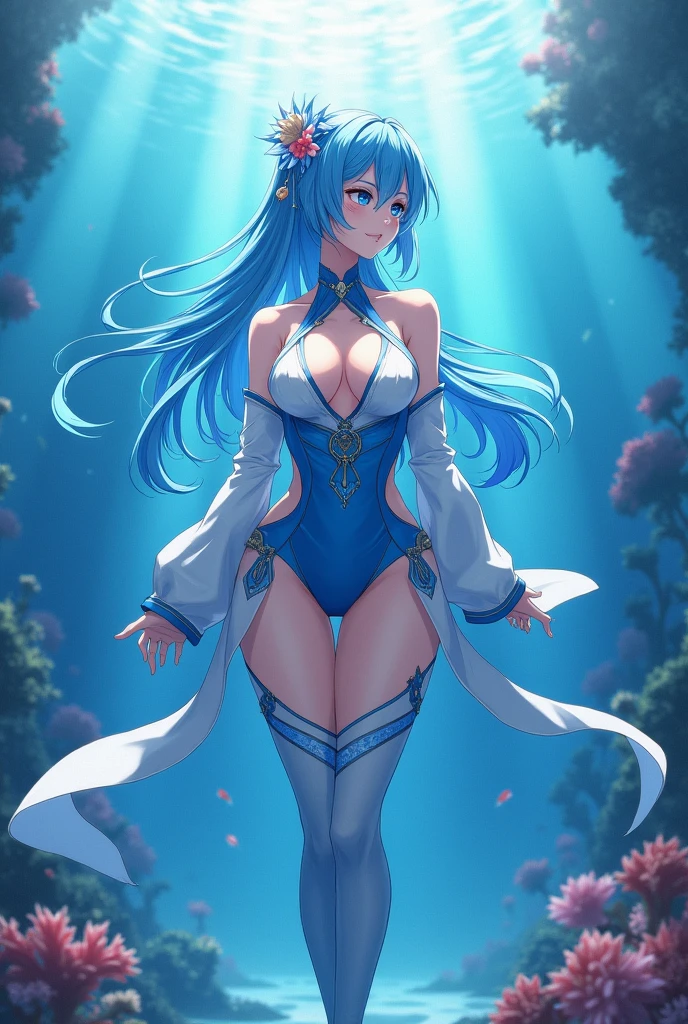 A beautiful girl cospslay as sangonom kokomi from genshin impact, big breasts, real human, sensual and seductive expression,
Completed50%