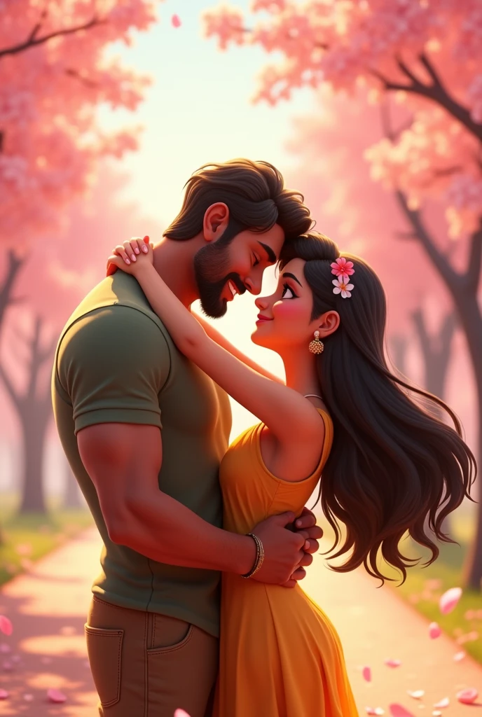 In 3d animation style "Meera and Arjun hugging each other tightly, expressing their love and appreciation"