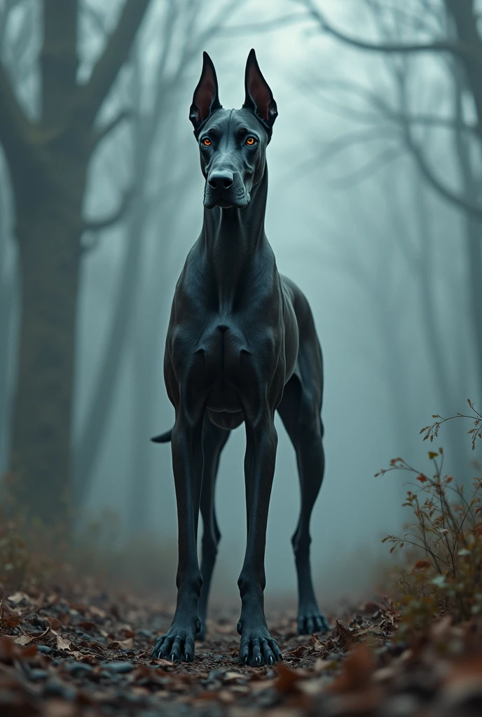 solo, male, anthro, (Great Dane), by seyorrol, digitigrade, digital artwork, (flat colors:1.2), ((detailed background)), (perfect hands), intricate detailed background, realistic shading, (epic, masterpiece, high quality, 8k, ultra HD, absurd res, top quality, best quality, max quality, masterpiece), ((sexy, ((masculine body)))), (eye contact, detailed eyes), (tail:1.2), silent hill feeling,  close up, lots of fur, 