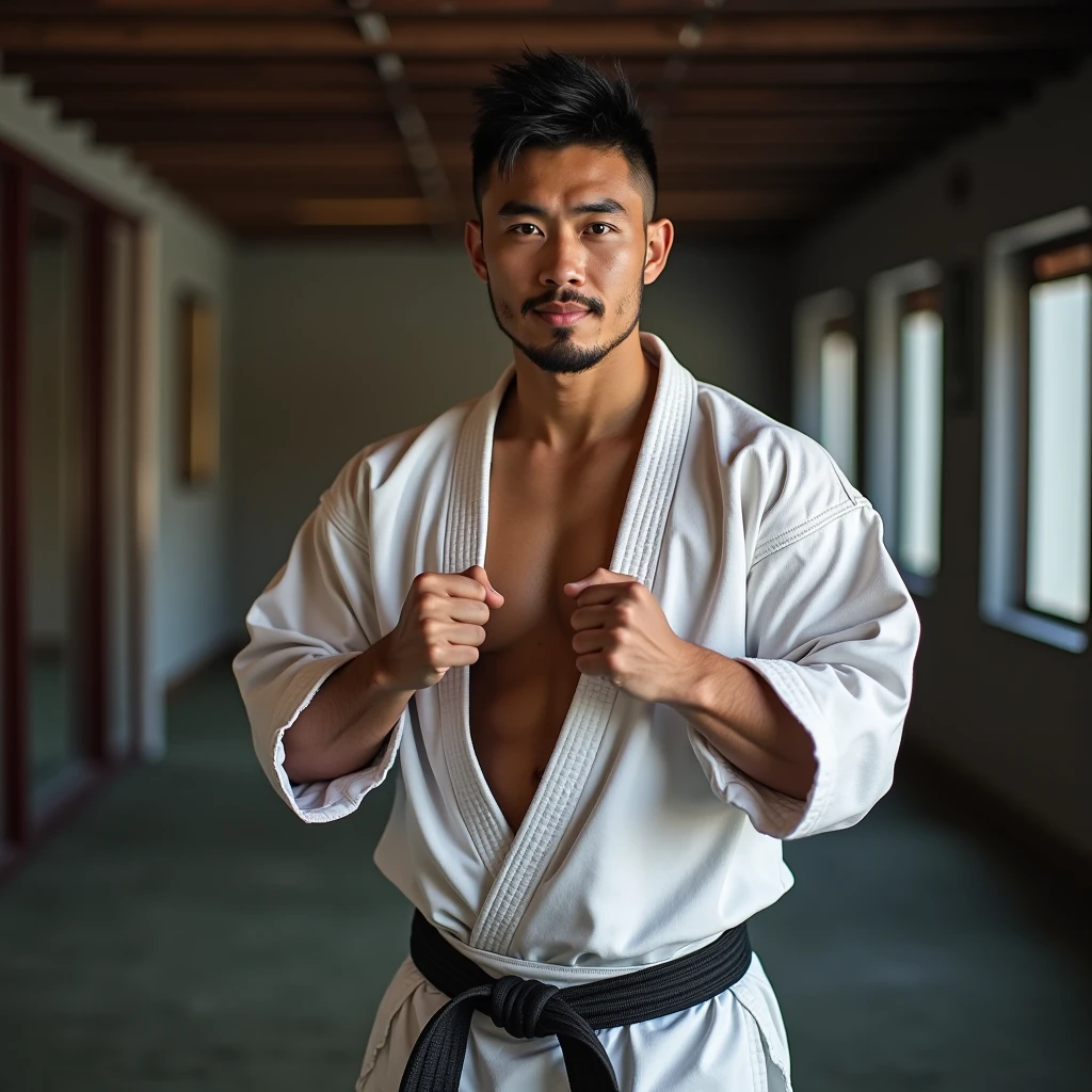 Of Japanese40A man in his late 30s with short hair and no beard、karate、Muscle training