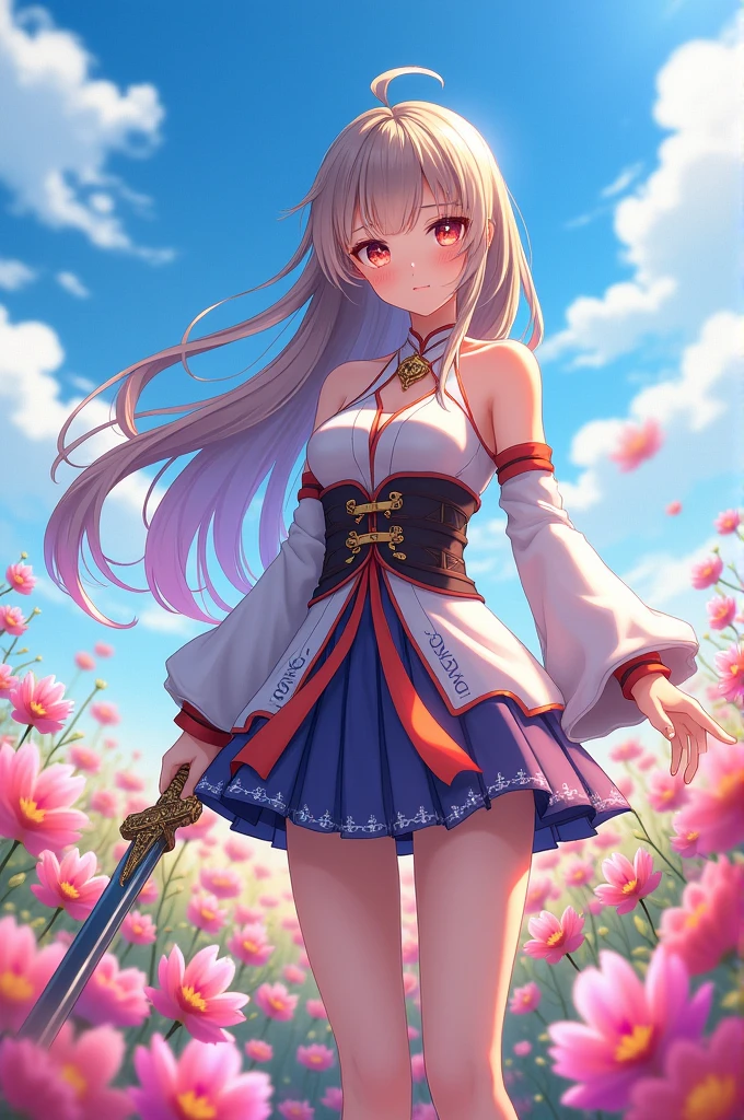 Anime girl with long hair and sword in a flower field, Best anime 4k konachan wallpaper, Detailed digital anime art, Detailed anime artwork, Anime art wallpaper 4 K, Anime art wallpaper 4k, detailed anime art, Anime wallpaper 4 k, Anime wallpaper 4K, Anime art wallpaper 8 K, 4K anime wallpaper, 8K high quality detailed art