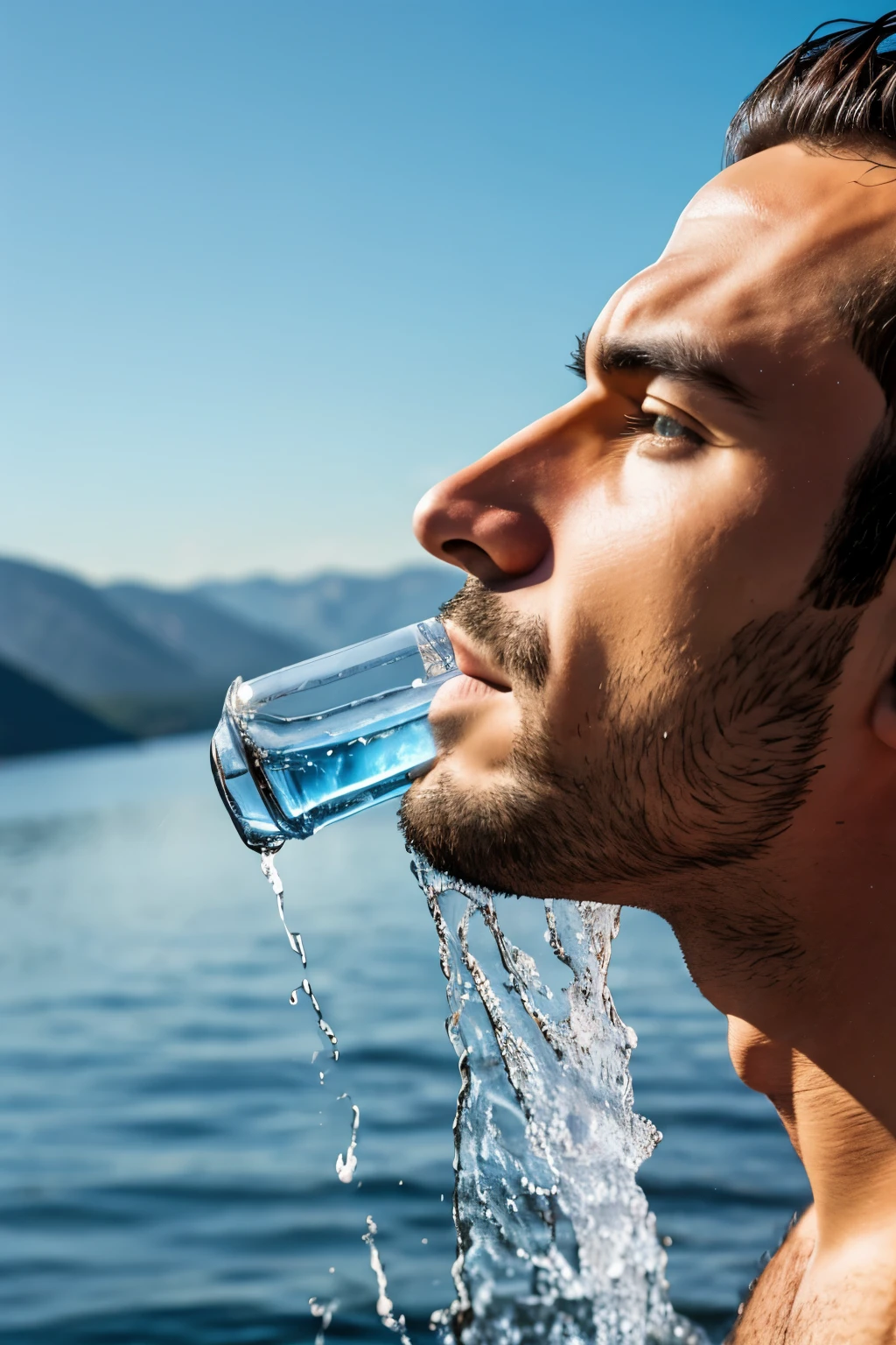 A man drinking water