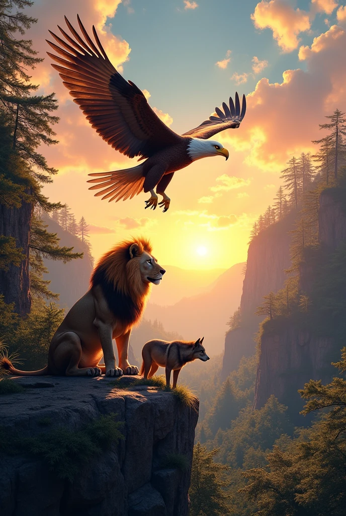 Eagle, Lion, wolves