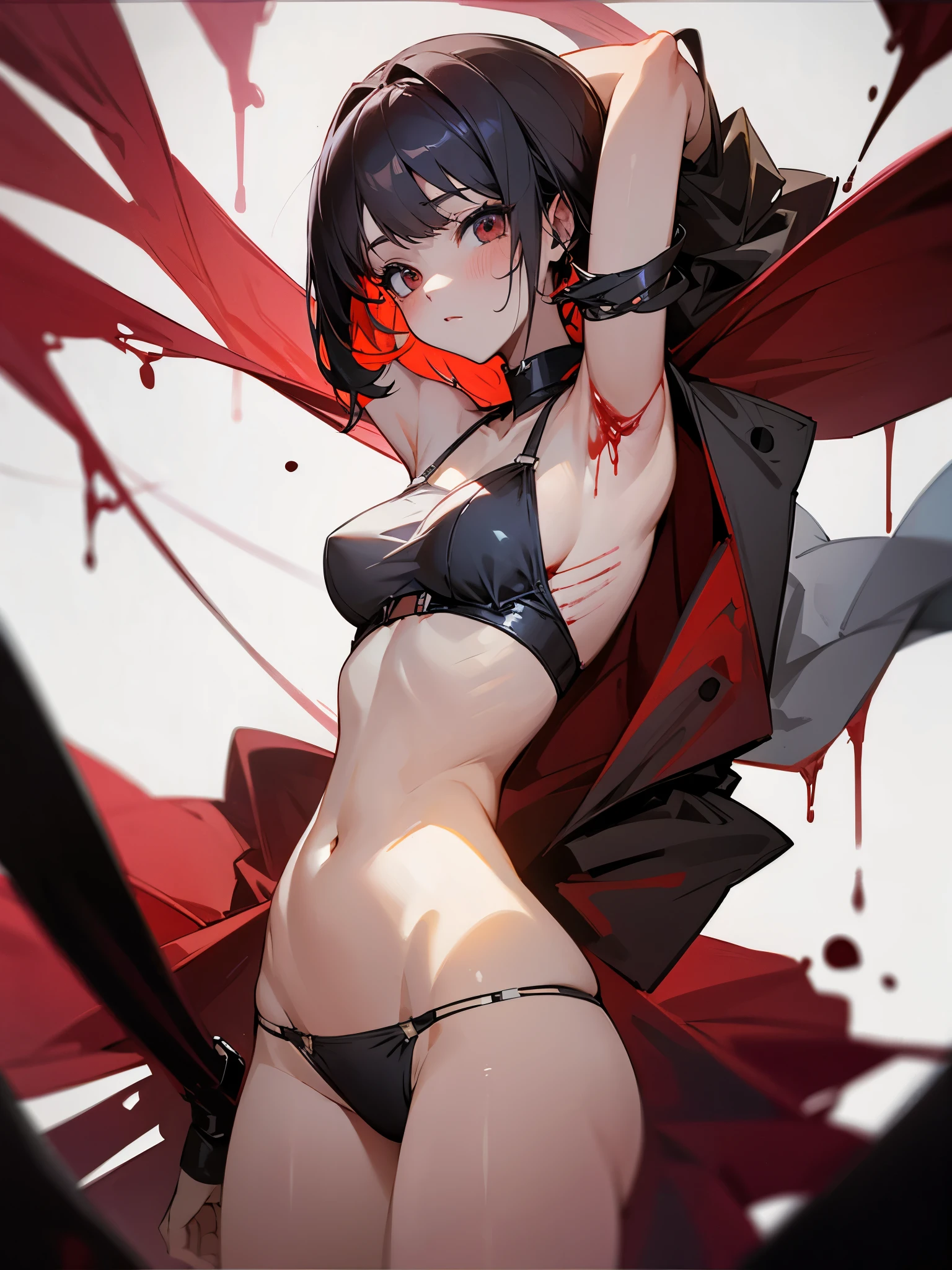 beautiful girl, blood, in underwear,