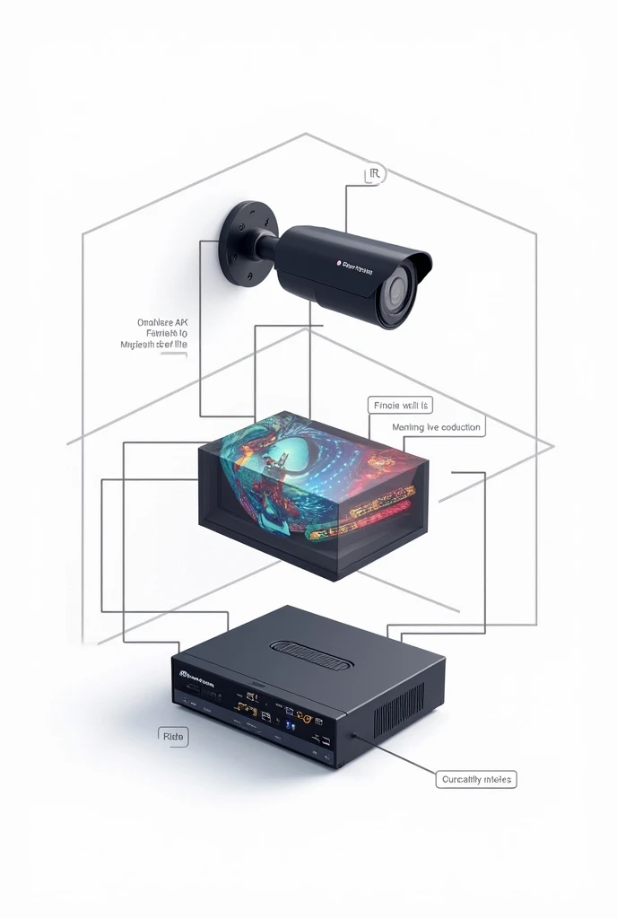 Please drawing a diagram of a cctv box the ,power supply ,camera, dvr, monitor